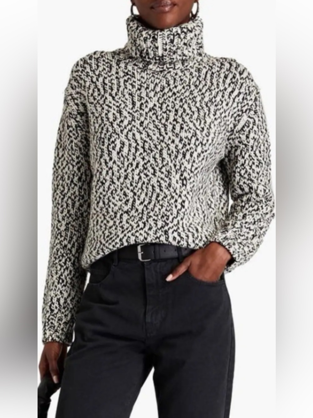 Nili Lotan Black & White Marled Cowlneck Sweater